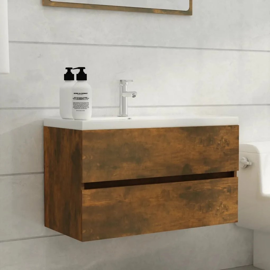 Mobile Sottolavabo Rovere Fumo 80x38,5x45 Cm Legno Multistrato /