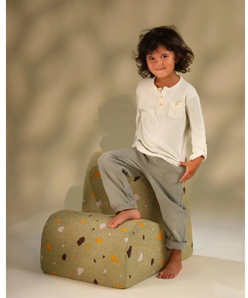 Poltrona per bambini verde con rivestimento in bouclé e ciniglia Terrazzo Cloud – Wigiwama