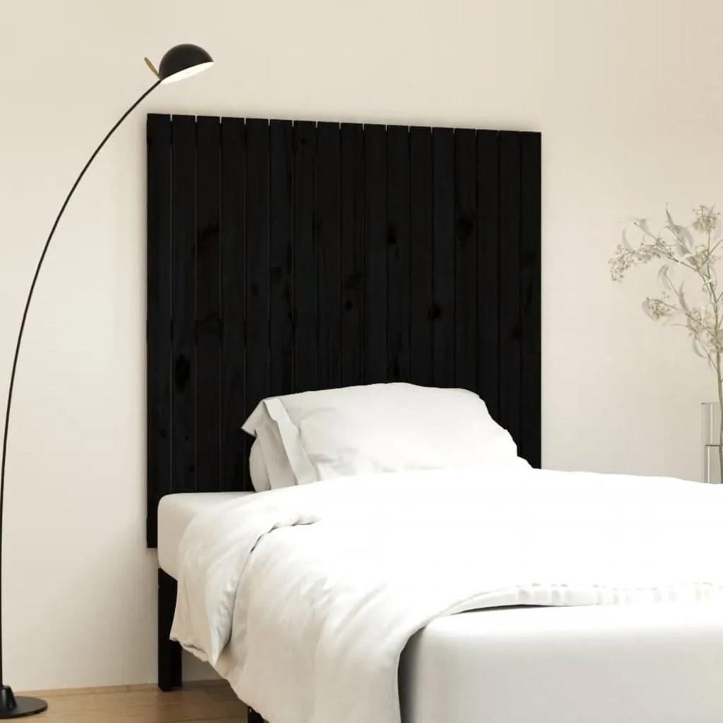 Testiera Da Parete Nera 108x3x110 Cm İn Legno Massello Di Pino /