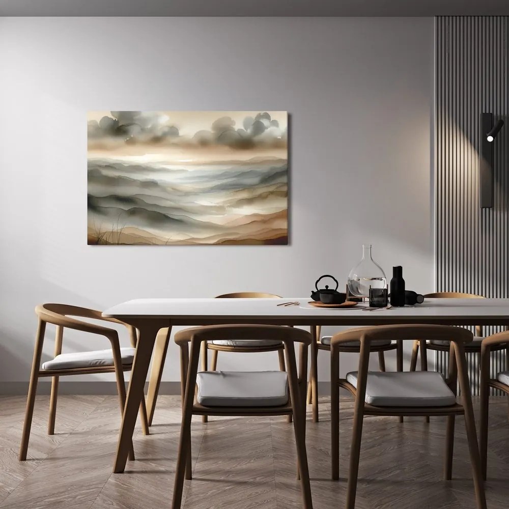 Quadro su tela – Paesaggio nella nebbia e marrone