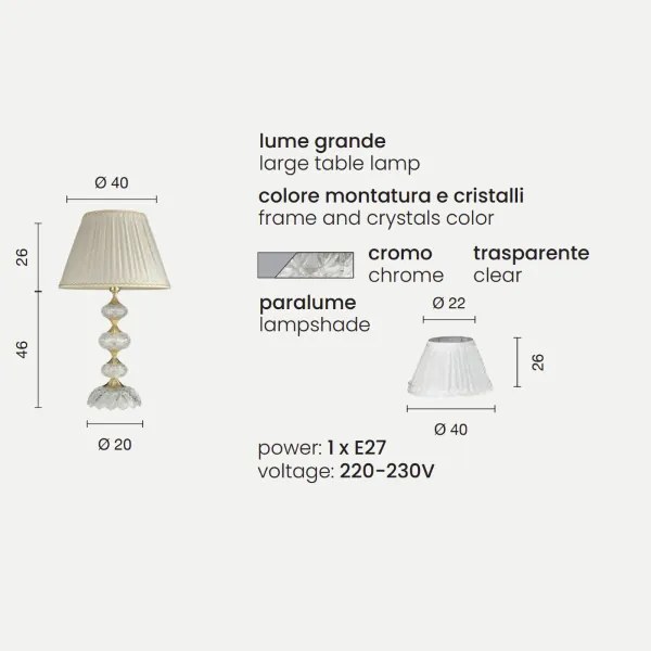 Lampada da tavolo 40x72 cm DALLAS cromo