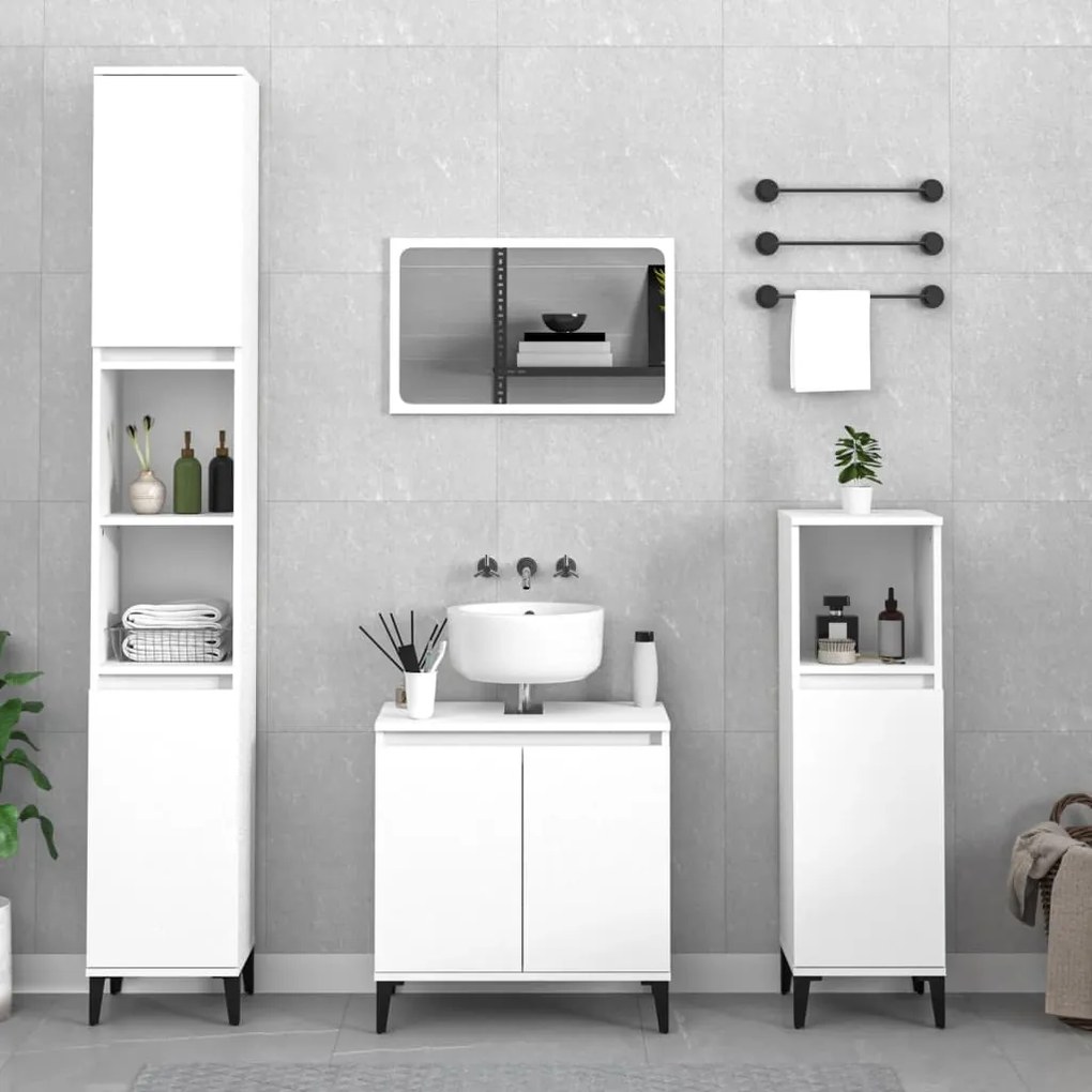 Set Mobili Da Bagno 3 Pz Bianco İn Legno Multistrato /