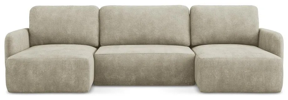 Divano angolare beige allungabile/con contenitore (a U) con rivestimento in ciniglia Lilo – Makamii