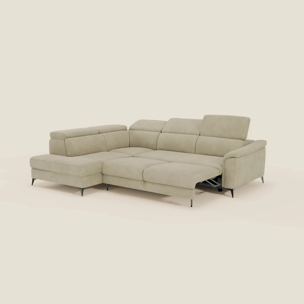 Arcos Divano angolare - piedini alti e poggiatesta reclinabili in microfibra impermeabile T11 beige