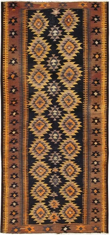 Kilim Tappeto 150 x 330 Nero (Iran) Tessuto A Mano