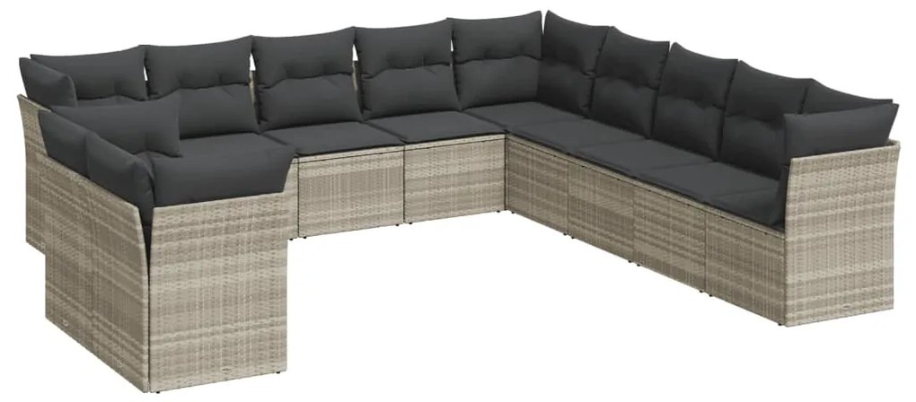 Set divani da giardino 11 pz con cuscini in polyrattan grigio