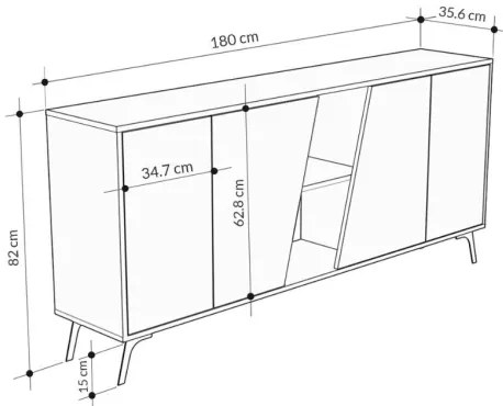Madia 180x35x82 Cm 2 Ante Rovere 2 Ante Antracite Fiona