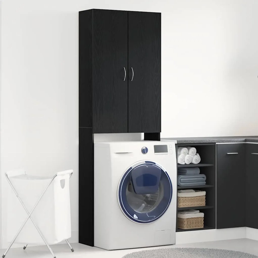 Mobile Per Lavatrice Rovere Nero 64x25,5x190 Cm /
