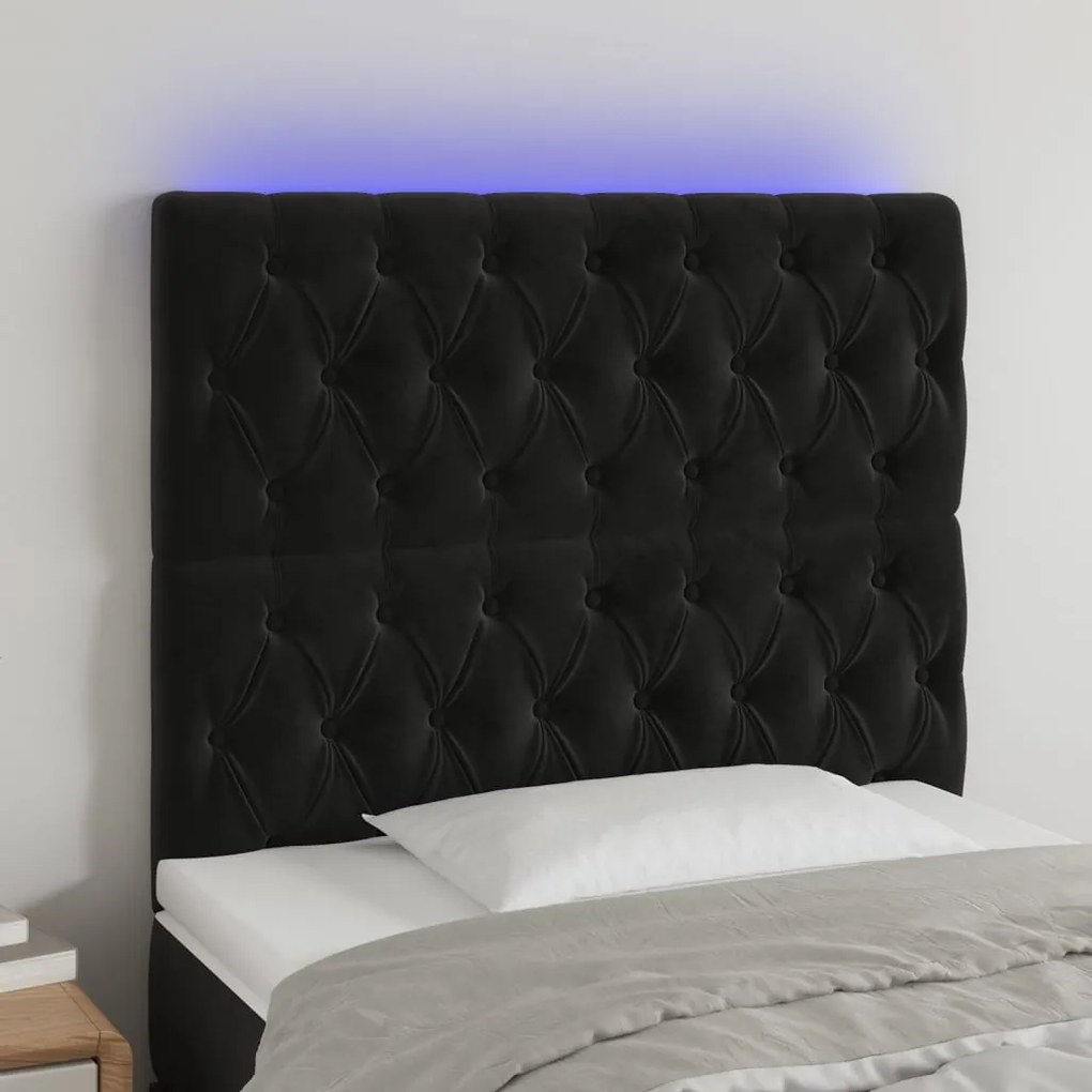 Testiera A Led Nero 90x7x118/128 Cm İn Velluto /
