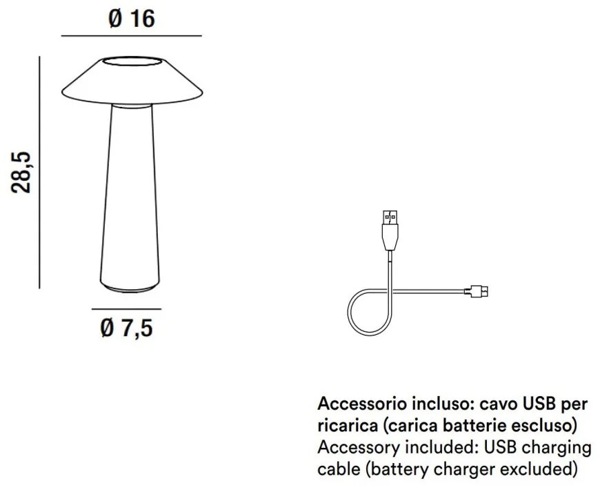 MANHATTAN Lampada da tavolo ricaricabile a batterie in metallo e Abs verniciato per uso interno/esterno