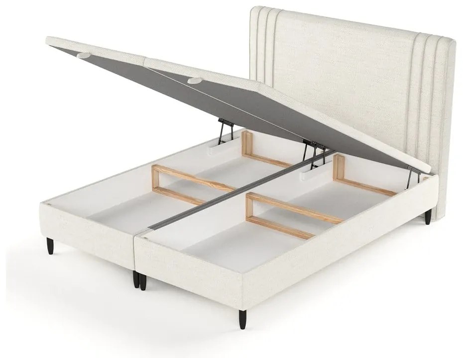 Letto matrimoniale imbottito beige con contenitore 180x200 cm Musca - Maison de Rêve