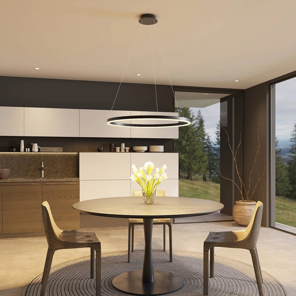 Lampada LED a sospensione Arcchio Albiona, nero, 1 anello, Ø 80 cm Albiona Arcchio, dimmerabile, Nero, Cucina, Metallo, Moderno
