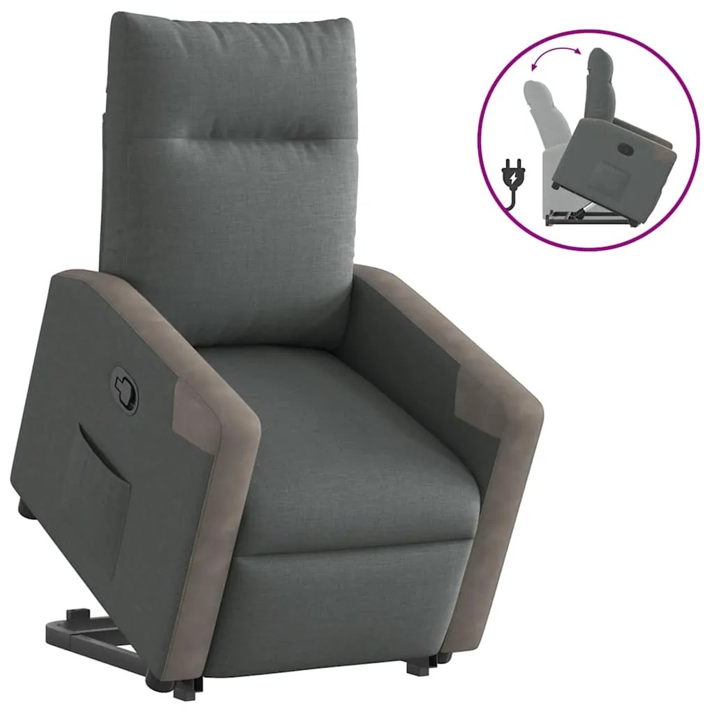 Poltrona Alzapersona Reclinabile Grigio Scuro İn Tessuto /