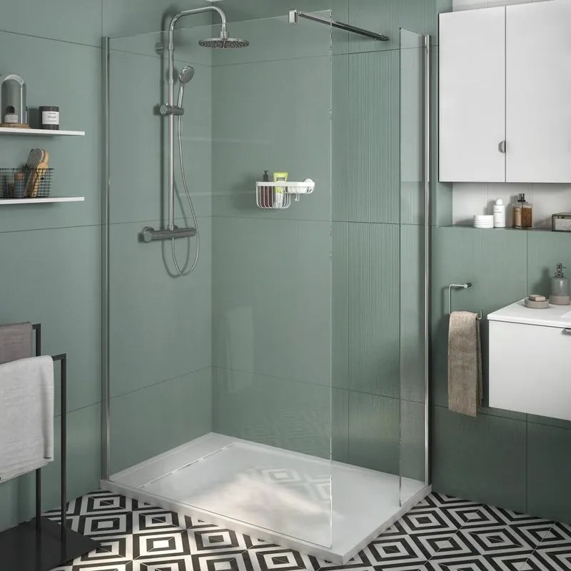 Deflettore walk-in Neo SENSEA L 28.6-30 cm x H 200 cm, vetro trasparente 8 mm, profilo cromo