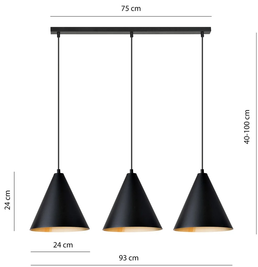 Sospensione Nordica Ninhursag 3 Luci In Acciaio Nero E Oro