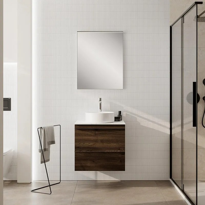 Mobile Linea L60 H55 P45 in laminato rovere cotto 2 cassetti a chiusura ammortizzata e top gres calacatta