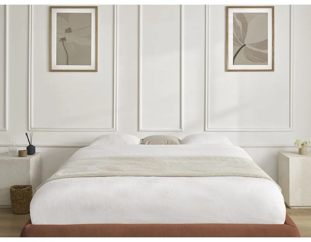 Letto matrimoniale imbottito arancione con contenitore/senza testiera con rete inclusa 160x200 cm Inera – Bobochic Paris