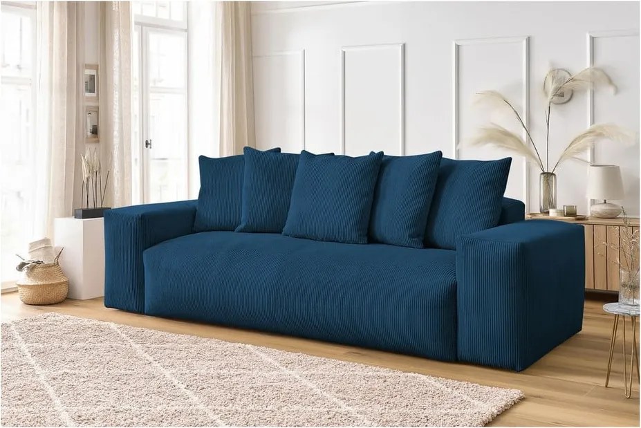 Divano in blu scuro con rivestimento in velluto a coste 280 cm Voltaire – Bobochic Paris