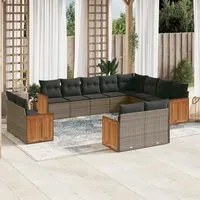 Set Divani da Giardino 12 pz con Cuscini Grigio in Polyrattan 3228195