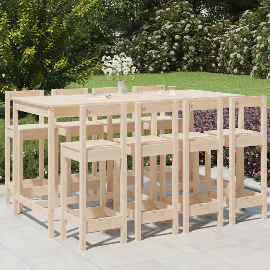 Set bar da giardino 9 pz in legno massello di pino