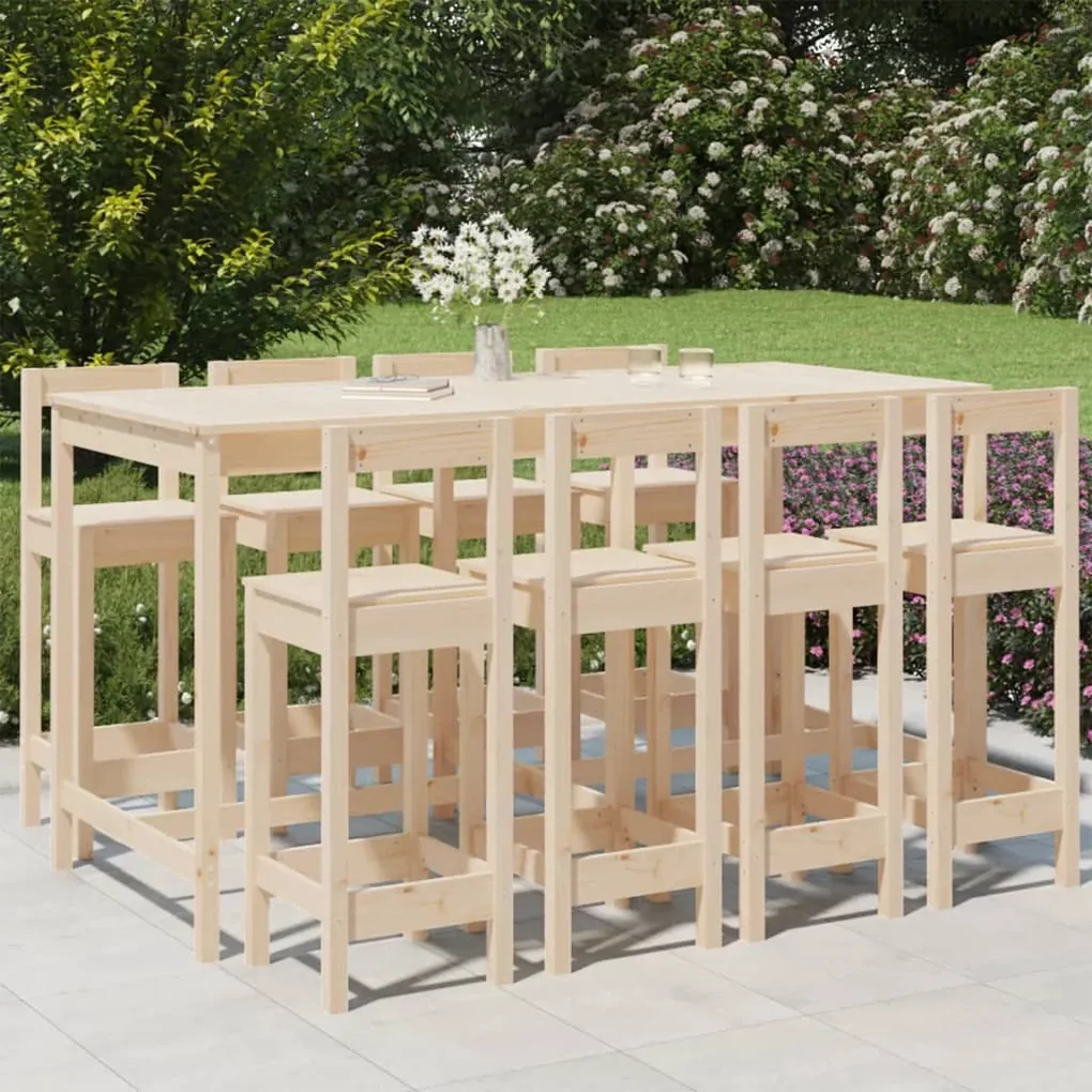 Set bar da giardino 9 pz in legno massello di pino