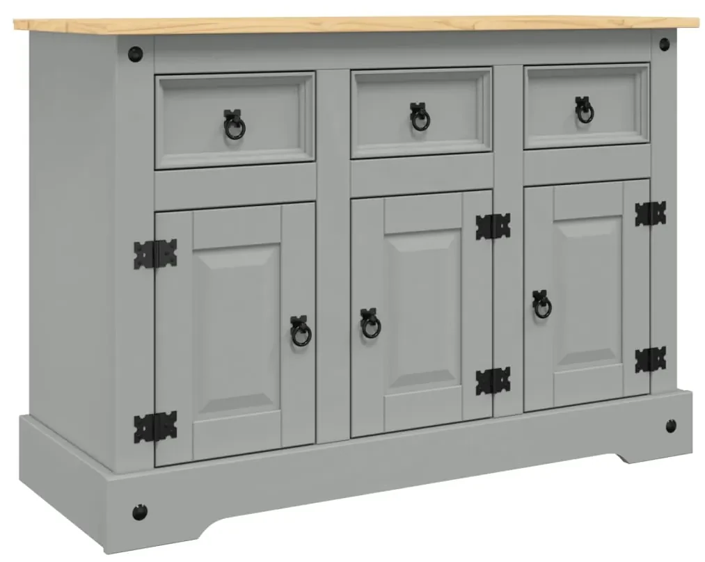 Credenza corona grigia 112x43x78 cm in legno massello di pino