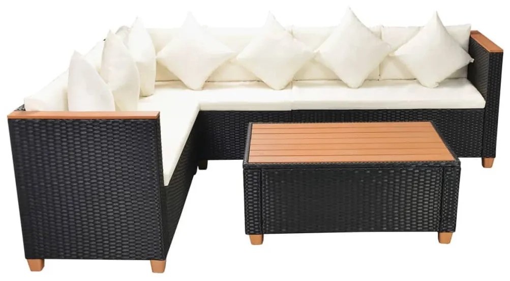 Set divani da giardino 4 pz con cuscini in polyrattan nero