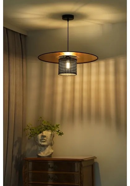 Duolla - Lampadario a sospensione con filo TOKYO RATTAN 1xE27/15W/230V diametro 50 cm oro/nero