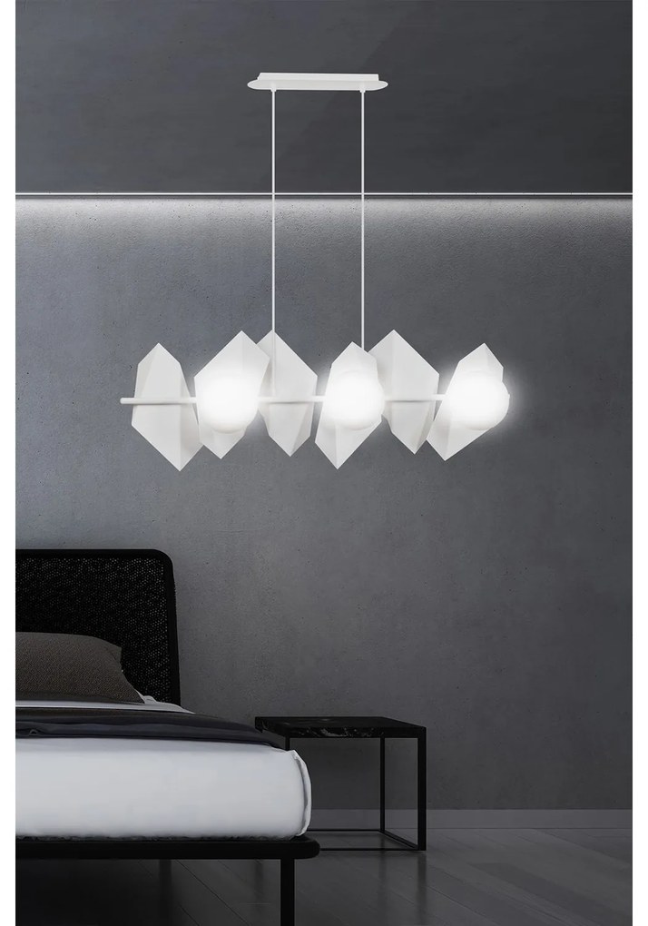 Lampadario Minimal Parvati Acciaio Bianco 6 Luci E14 Ip20