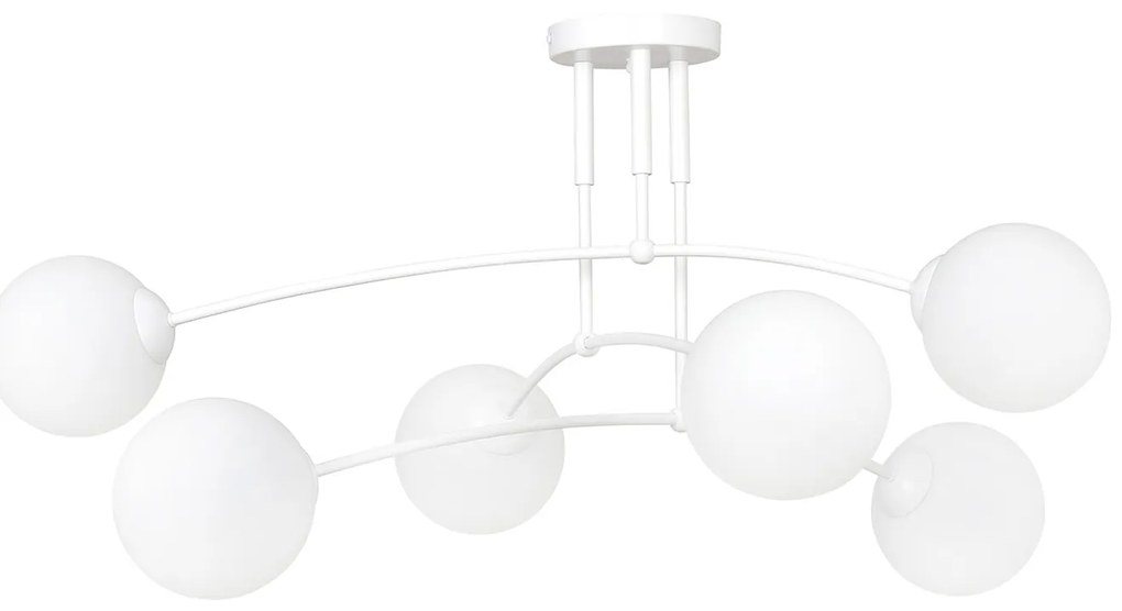Plafoniera Moderna 6 Luci Susanoo In Acciaio Bianco E Vetri A Sfera In Bianco