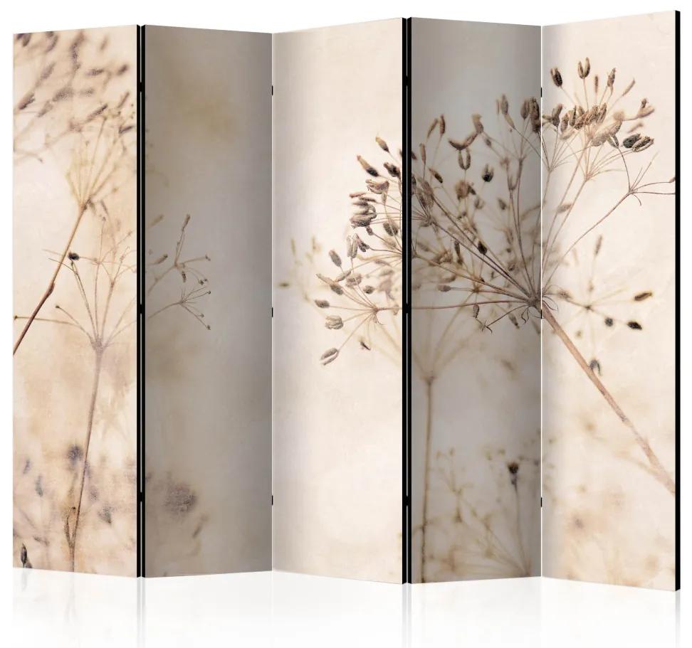 Paravento Pace e riflessione II (5 pezzi) - piante delicate su sfondo beige
