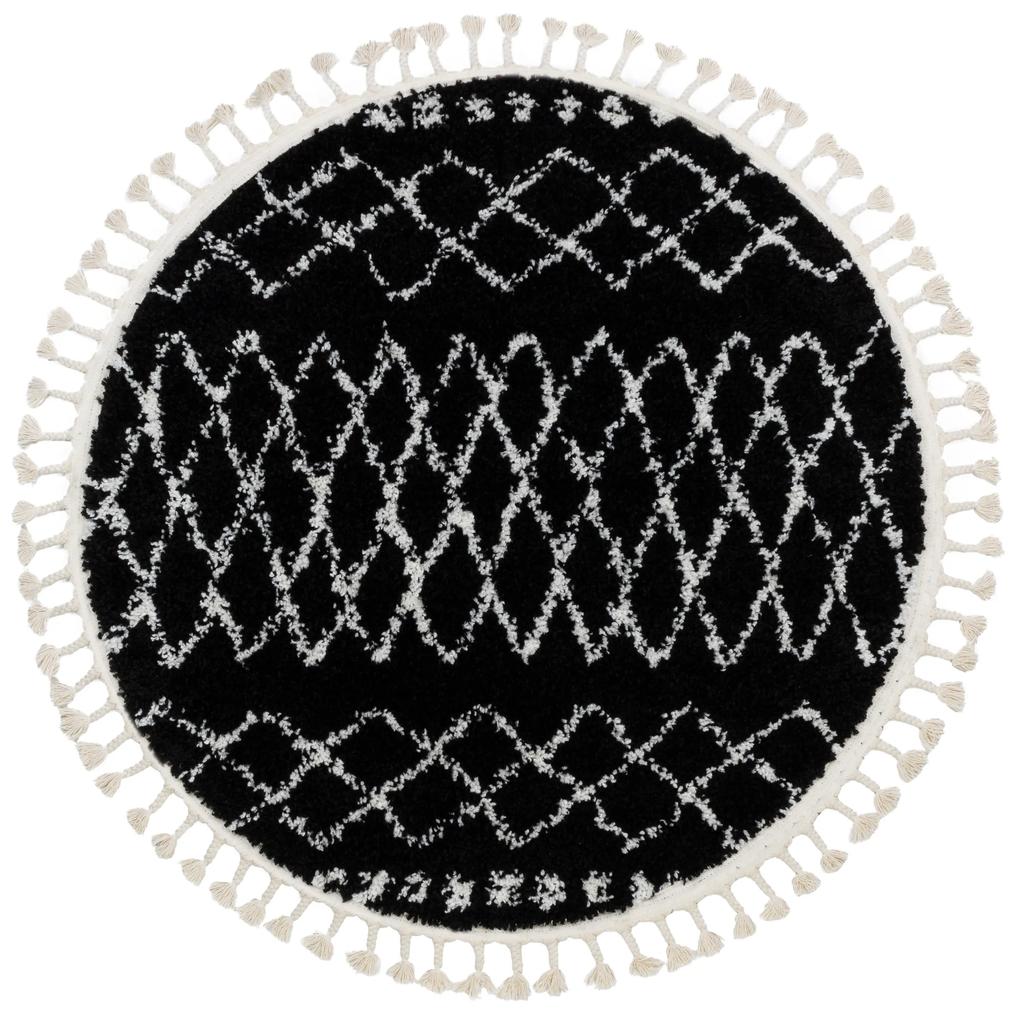 Tappeto BERBER ETHNIC G3802 cerchio nero / bianco Frange berbero marocchino shaggy