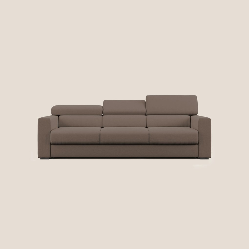 Dylan divano a 3 sedute con pouf estraibile poggiapiedi in tessuto fiammato simil cotone impermeabile T19 marrone