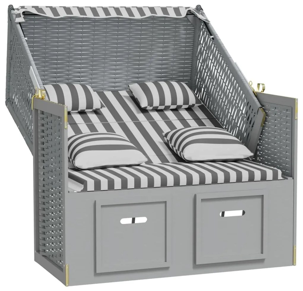 Strandkorb cuscini polyrattan e legno massello grigio e bianco