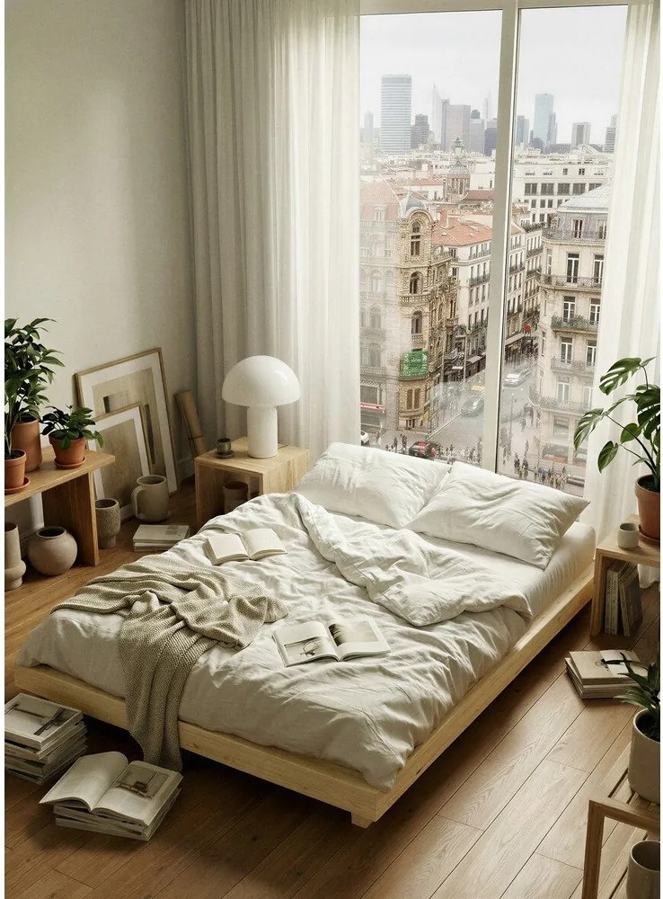 Letto singolo di colore naturale in pino massiccio senza testiera con rete inclusa 120x200 cm Dock – Karup