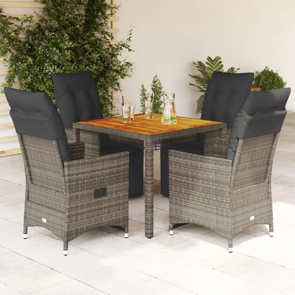 Set Bistrò Da Giardino 5 Pz Con Cuscini İn Polyrattan Grigio /