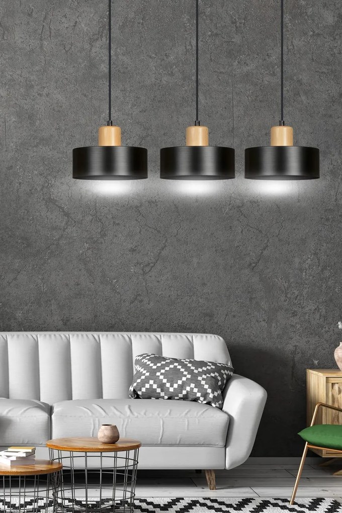 Lampadario a Sospensione in Acciaio e Legno TORIN 3 3xE27