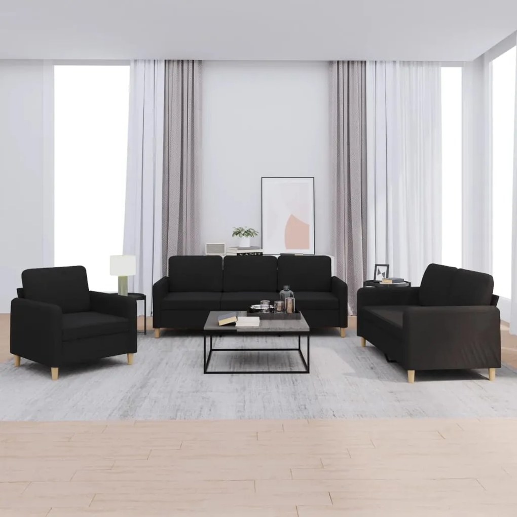 Set Di Divani 3 Pz Con Cuscini Nero İn Tessuto /