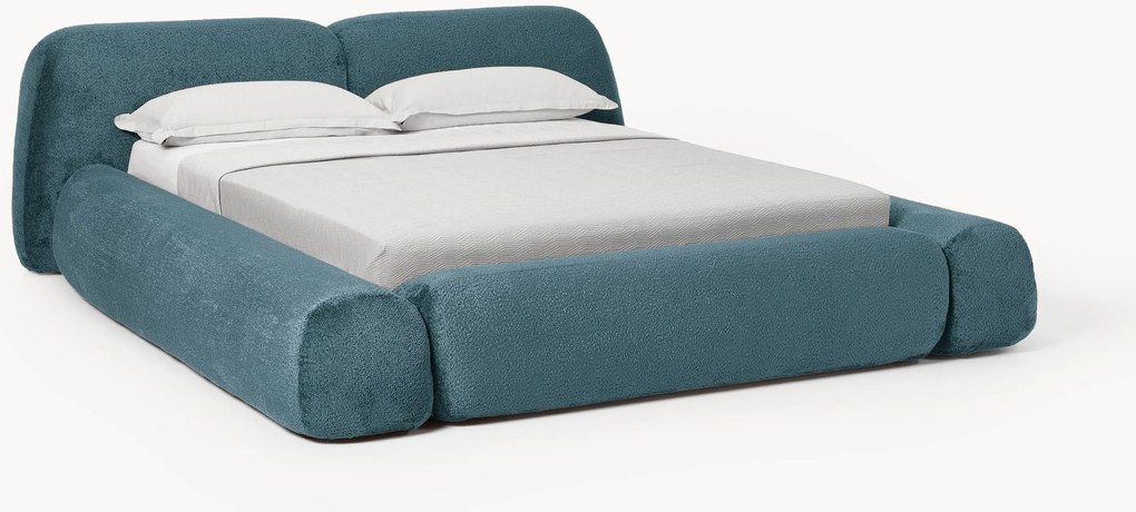 Letto imbottito in teddy bouclé con contenitore Wolke