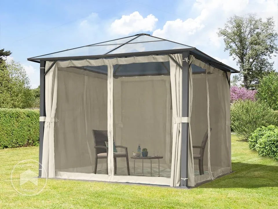 TOOLPORT Gazebo da giardino 3x3m, Hardtop, 4 teli laterali, crema - (300215)