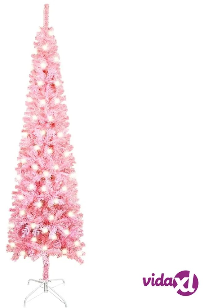 vidaXL Albero di Natale Sottile Preilluminato Rosa 120 cm