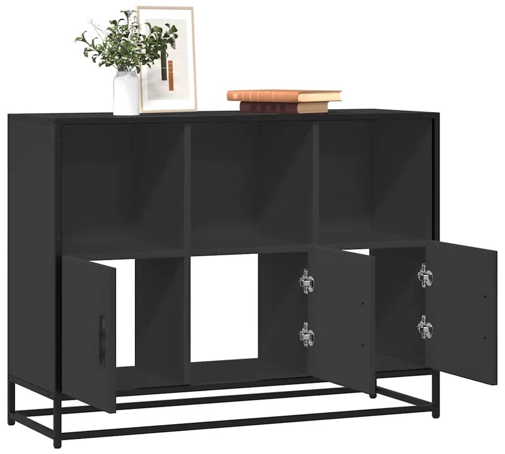 Credenza Nera 100x35x76 Cm İn Legno Multistrato /