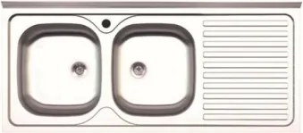 Lavello Appoggio Inox 2 Vasche Sx + Gocciolatoio Dx 120 Cm