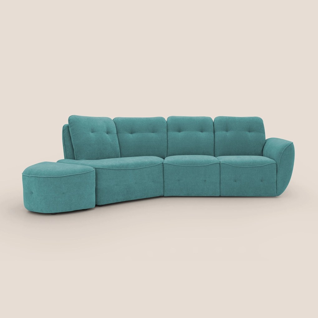 Cerbero divano angolare con pouf mobile in morbido bouclé impermeabile T07