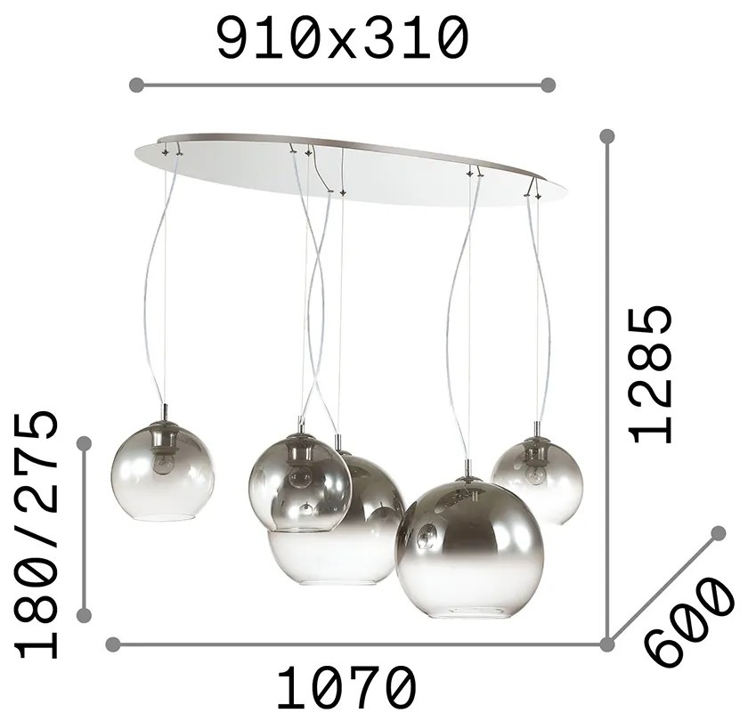 Sospensione Moderna Nemo Metallo Cromo Sfumato 5 Luci E27