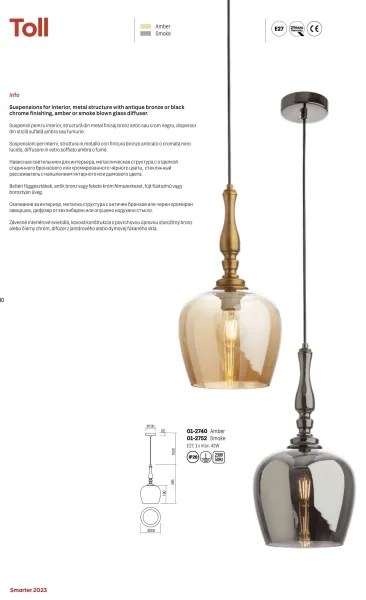 Redo 01-2740 - Lampadario a sospensione con filo TOLL 1xE27/42W/230V bronzo