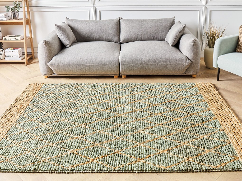 Tappeto iuta verde e beige 160 x 230 cm TELLIKAYA Beliani