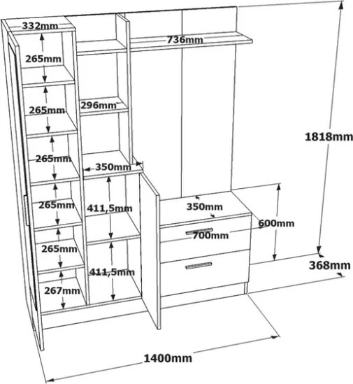 Mobile Ingresso Con Scarpiera Appendiabiti E Specchio 140x37x182 Bianco Wisdom