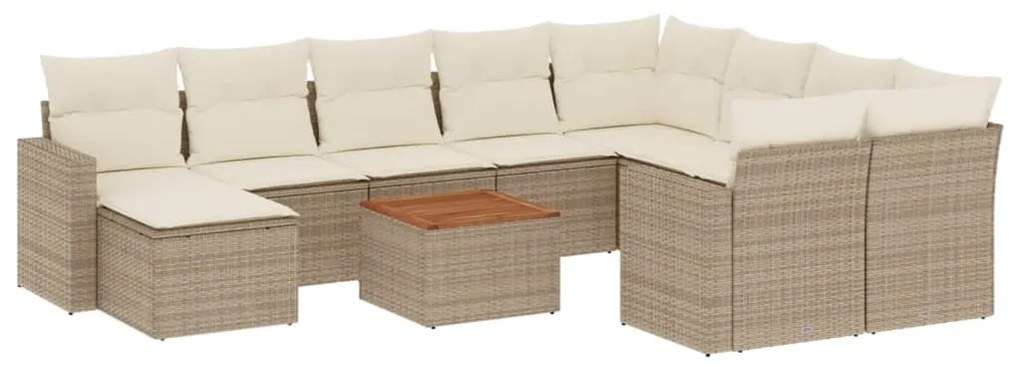 Set Divani da Giardino 11 pz con Cuscini Beige in Polyrattan