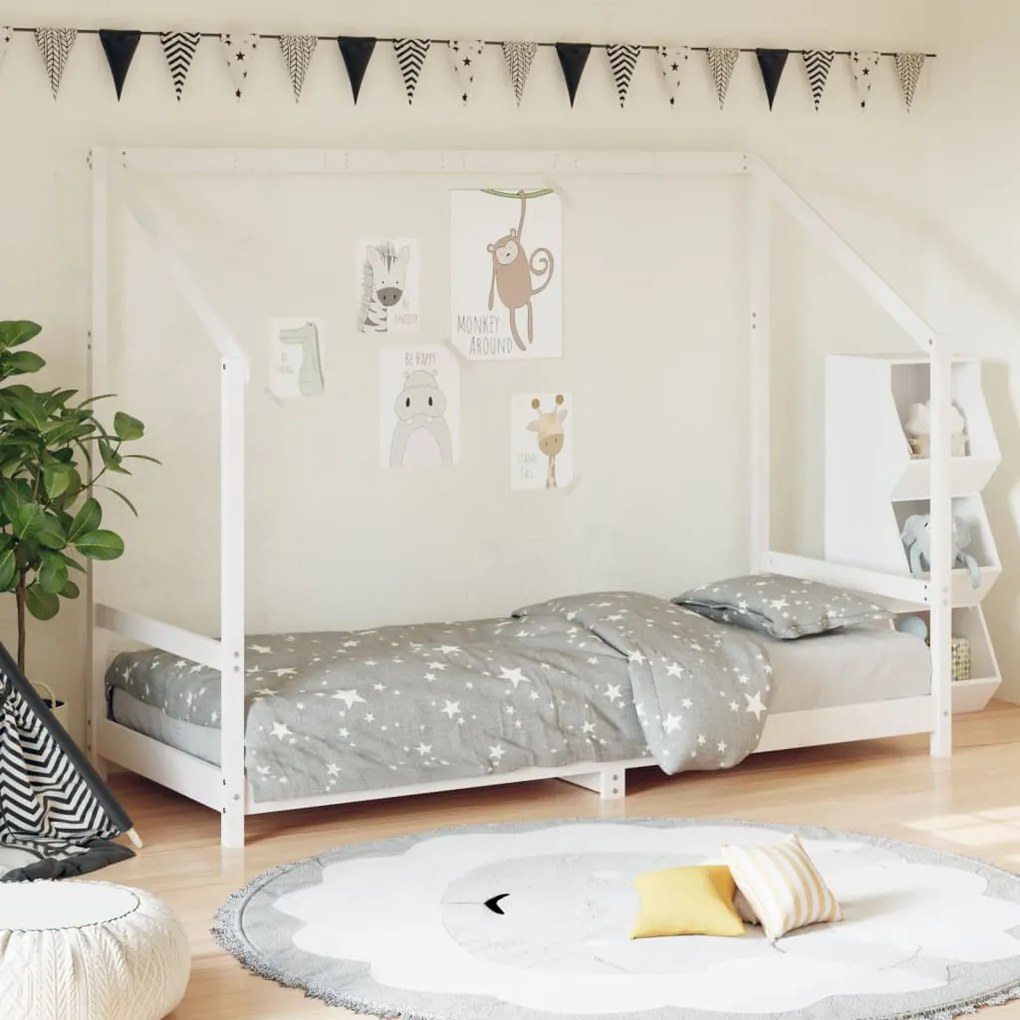 Giroletto Per Bambini Bianco 80x200cm İn Legno Massello Di Pino /